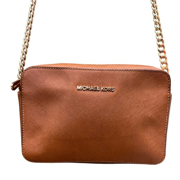 Michael Kors Jet Set Large Saffiano Leather Caramel Cross Body Bag - Picture 1 of 13